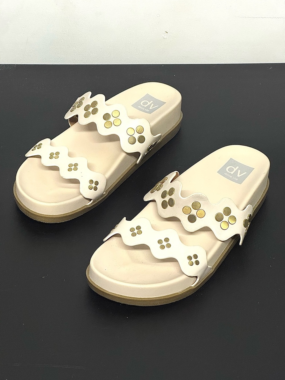 NEW Dolce Vita Alaska Studded Band Sandals in Bone